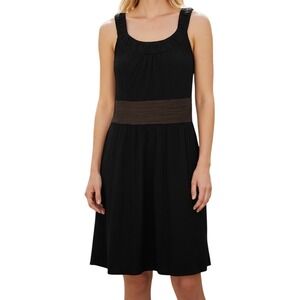 WHITE HOUSE BLACK MARKET Black W/Brown Waist Cotton Silk‎ Blend Dress EUC Size 4